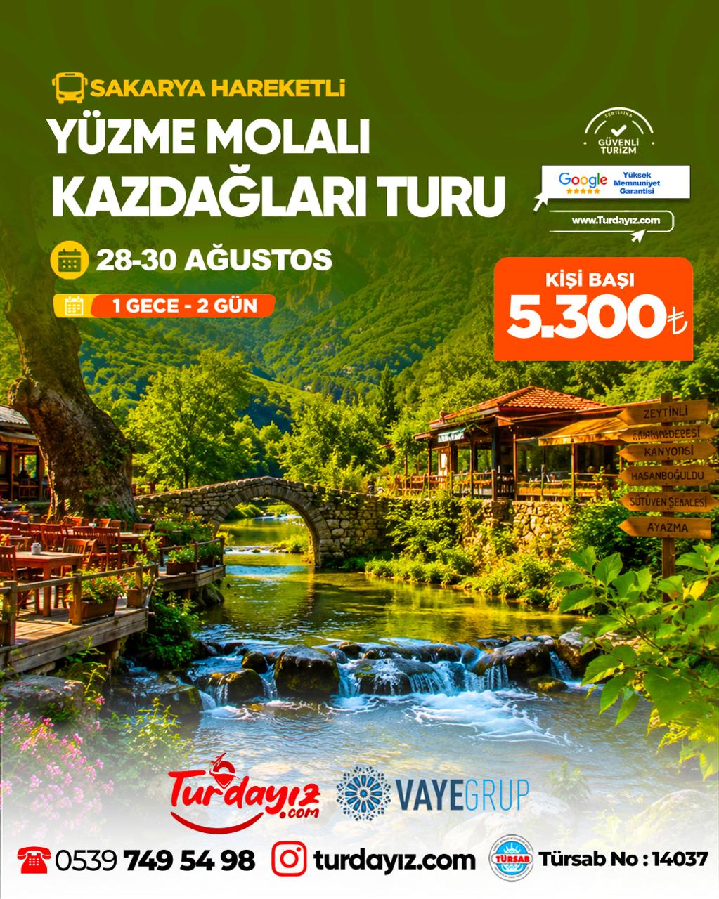 YÜZME MOLALI KAZDAĞLARI TURU 
